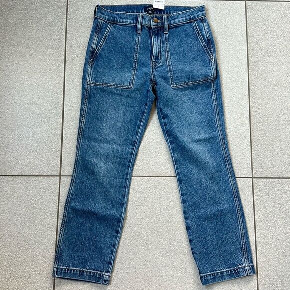 NWT J. Crew Patch Pocket Straight Leg Mid-rise Cropped Denim Blue Jeans Sz 0/25 - Picture 2 of 13